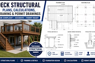 design deck structural plans, calculations, framing for USA city permit drawings