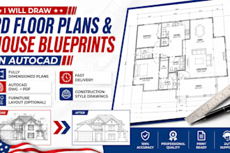 draw 2d floor plan house blue print in autocad