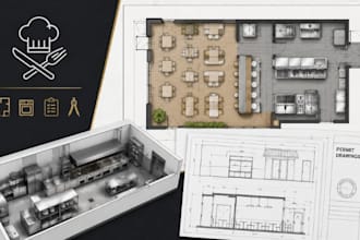 design restaurant floor plan, commercial kitchen layout permit drawings