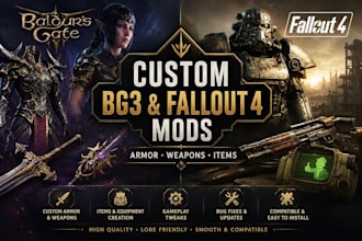 create custom bg3 mod, baldur gate 3 mod, with armor, weapons and fallout 4