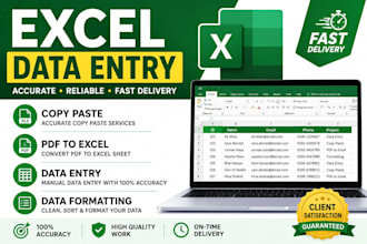 do excel data entry, PDF to excel copy paste and formatting