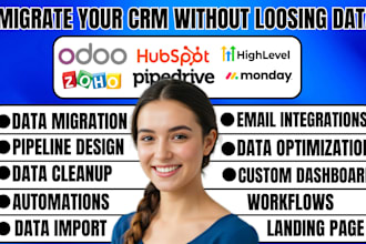 migrate data to hubspot, zoho CRM, gohighlevel CRM, monday CRM, odoo, pipedrive