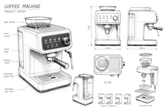 create innovative coffee machine product designs with realistic 3d render
