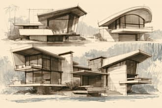 draw architectural sketches for interior exterior and landscape design