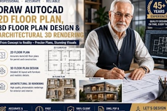draw autocad 2d floor plan, 3d floor plan design and architectural 3d rendering