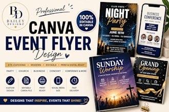 design canva event flyer, party flyer and editable flyer template