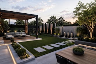 design modern landscape, backyard, garden and patio with sketchup and lumion