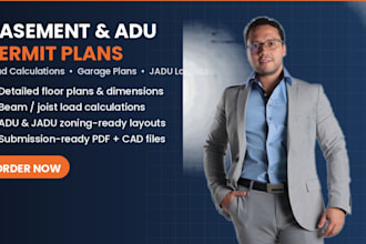 design custom basement, adu, jadu and garage permit plans