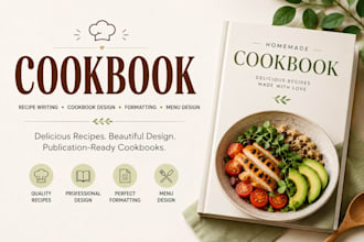 write edit design cookbook recipe book journal cover design formatter food menu