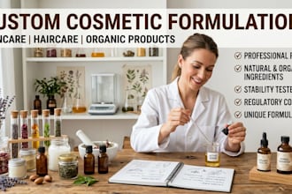 develop formulas for cosmetic formulation, skincare, hair care, organic products