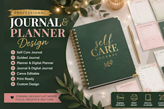 design self guided journal, self care journal self kdp journal planner design