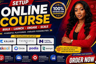 setup online course kajabi thinkific mighty networks skool circle podia learnyst