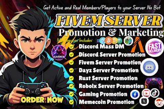 do fivem server promotion, gta rp dayz, rust, minecraft, gaming server promotion