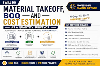 do material takeoff, boq and cost estimation as a quantity surveyor
