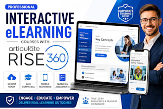 build interactive articulate rise 360 elearning course scorm lms training module