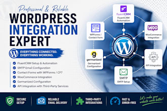 create german, fluentcrm, smtp, form, woocommerce, api integration on wordpress