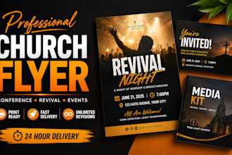 design professional church flyer, conference, revival event flyer and postcard