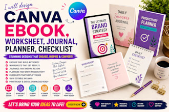 design canva ebook, worksheet, journal, planner, checklist
