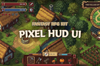 design pixel art ui hud icon menu bar gui elements props assets, pixel logo game