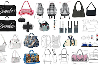 design premium backpack, handbag, bag, wallet, and luggage, and make a tech pack
