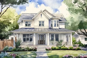 do a realistic watercolor house painting