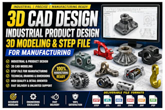 3d cad design industrial product design 3d modeling step file for manufacturing