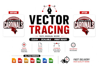 manually vector trace logo, image, sketch into ai, eps, svg