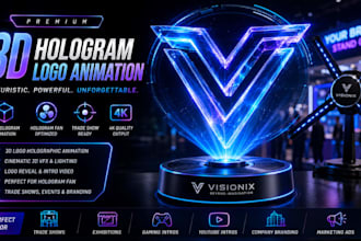 create 3d logo, 3d product, 3d hologram videos and holographic 3d animations