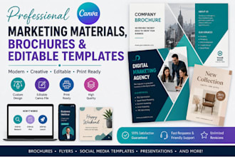 design professional canva marketing materials, brochures, flyers, and editable