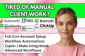 automate client management system on dubsado, 17hats, bonsai, kajabi, quickbooks