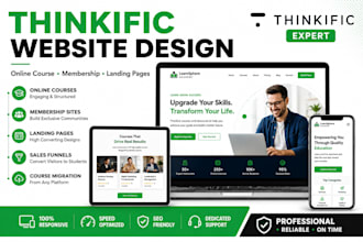 design a thinkific website, online course, membership site and landing page