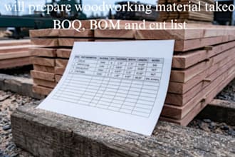 prepare woodworking material takeoff, boq, bom and cut list