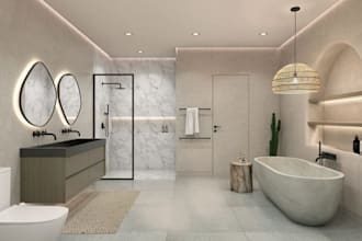 design modern bathroom interior in 3d with photorealistic rendering