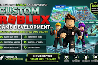 develop roblox game, simulator, tycoon, obby, battel arena, rpg, pvp, adventure