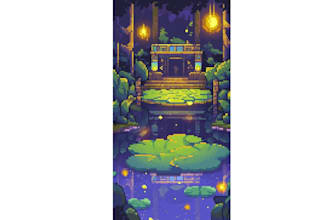 draw pixel art background scenery for your game or stream