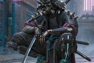 cyberpunk samurai street warrior art desing