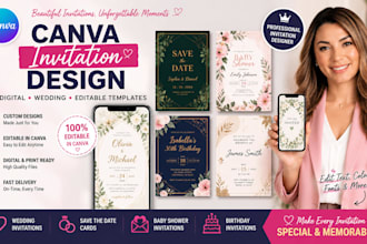 canva invitation design digital wedding invitation card design editable template
