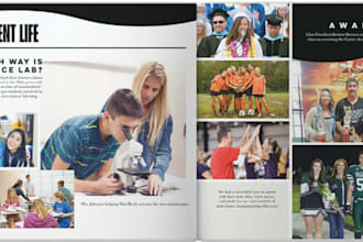 design a modern school kid yearbook, graduation book, memory book and photo book