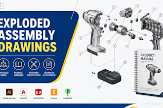 create exploded assembly drawings, product manual, technical illustration