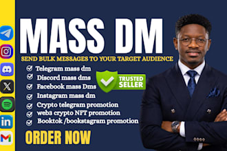 send bulk dm outreach on instagram, telegram, discord, twitter