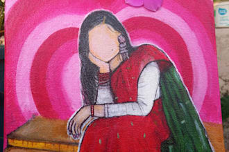 draw a beautiful acrylic painting portrait on canvas
