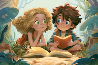 agency will draw custom cute children book illustration and