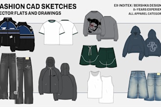 create professional fashion cad sketches and vector flats