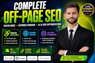do monthly off page SEO with da 90 backlinks, an expired domain, and ai GEO