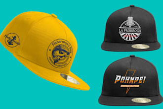 design front, side and back cap hat artwork and mockup