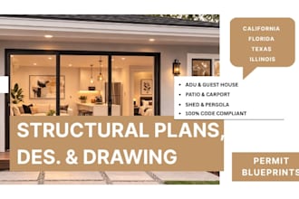 do structural design for pergola, gazebo, carport, patio, adu, shed for permit