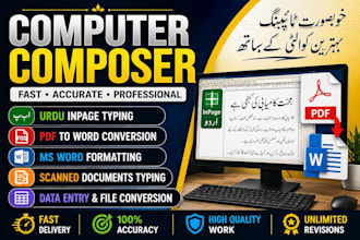 do urdu inpage typing, PDF to word conversion, and ms word formatting