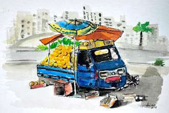 draw watercolor handmade illustrations