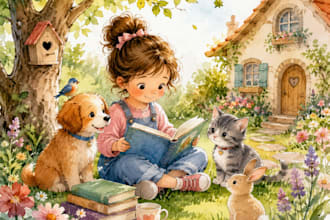 pure handdrawn illustrate children story book illustration