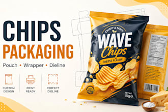 design chips packaging, snack pouch, biscuit wrapper and print ready dieline